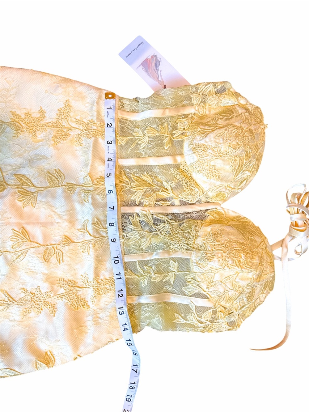Yellow Lace Corset Mini Dress / Floral Embroidery Bodycon Dress - Picture 8 of 11